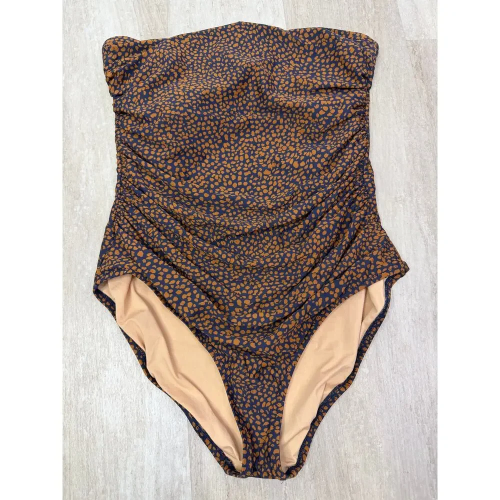 J.Crew Ruched bandeau one-piece Swimsuit in spot-on print Size 14